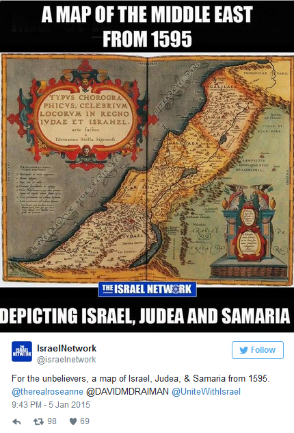 Map of Judea and Samaria from 1595