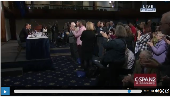Gideon Levy receives a standing ovation at the end of his talk