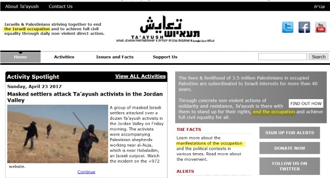 homepage for peace organization "Ta'ayush" website