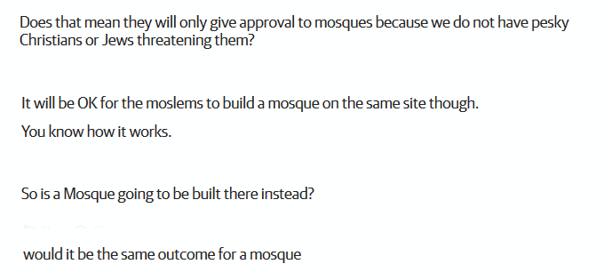 comments about sydney synagogue rejected but mosque would be accepted