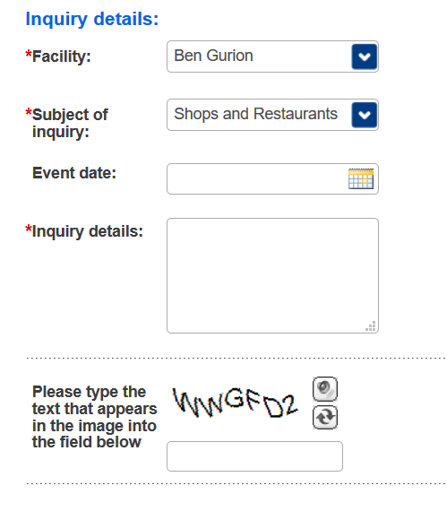 contact page for airport authority
