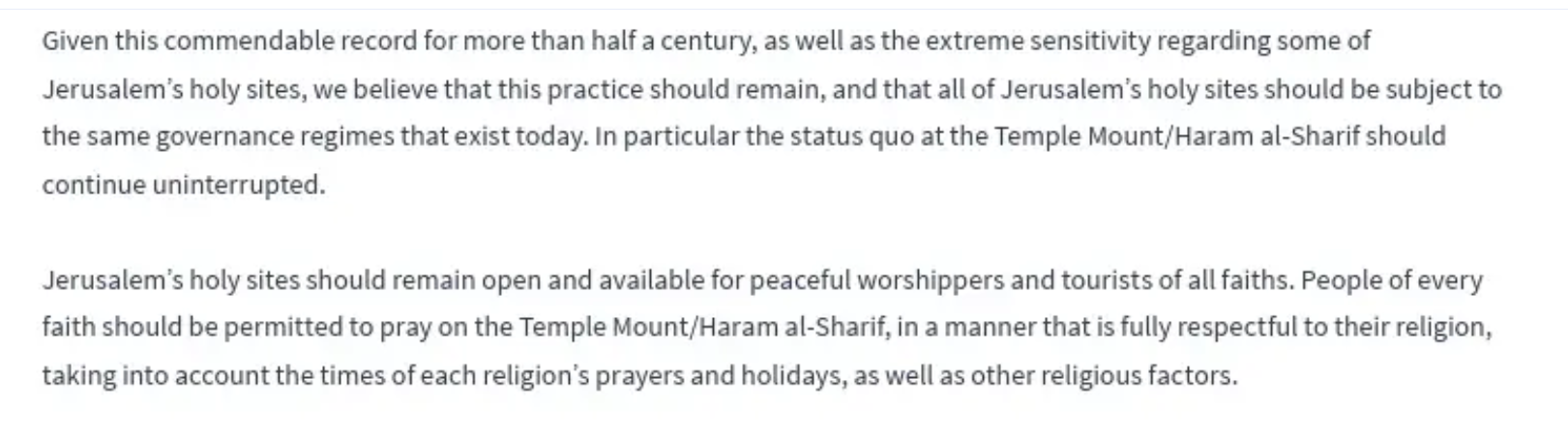 The deal says the Temple Mount is open to all religions