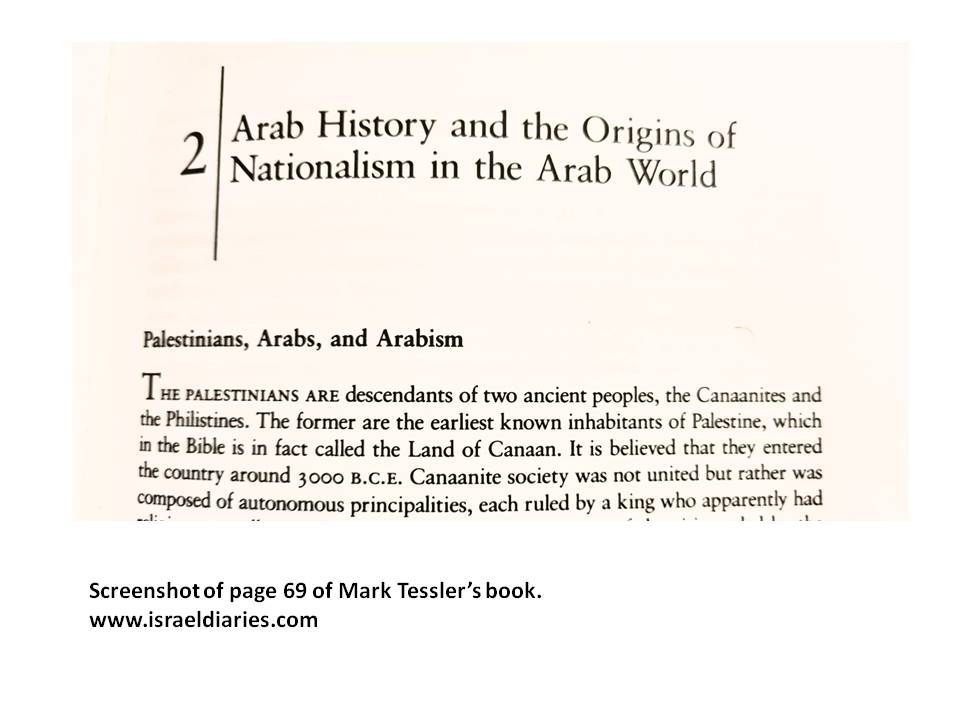 Screenshot of Mark Tessler's statement regarding Palestinians being descendants of Canaanites and Philistines