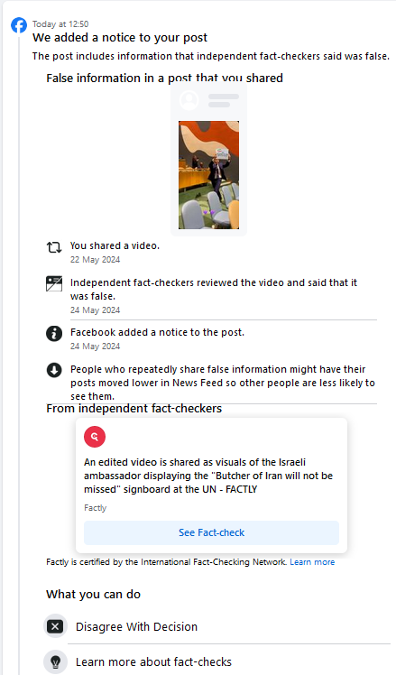FB takedown notification