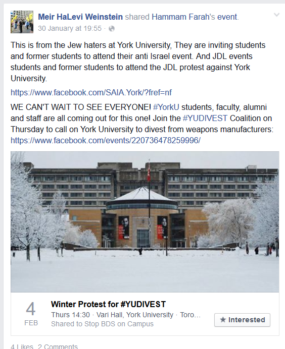 Meir JDL invitation JDL, #YUDIVEST, York University