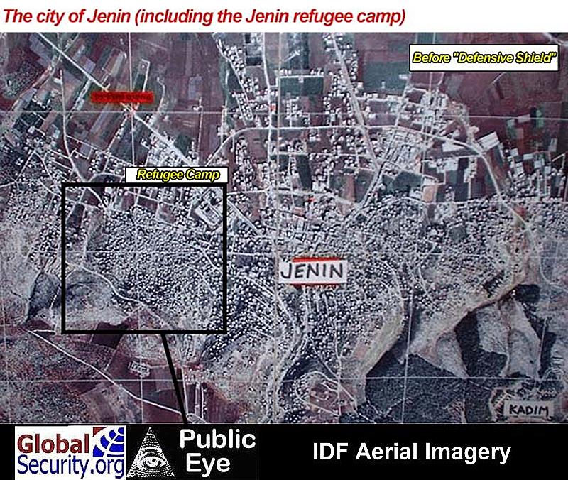 Aerial photo of Jenin, including the refugee camp.