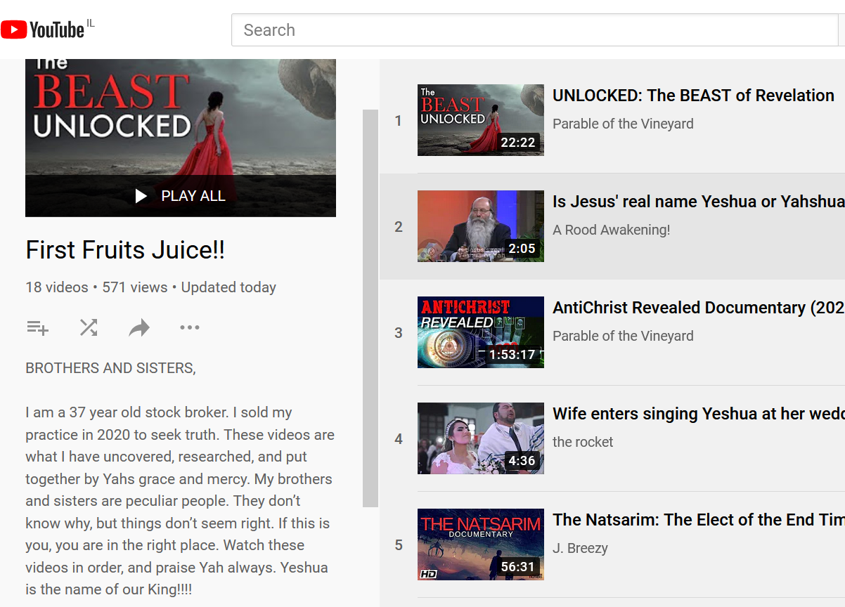 Missionary YouTube channel that opens when clicking on ad at the side of the blog page.