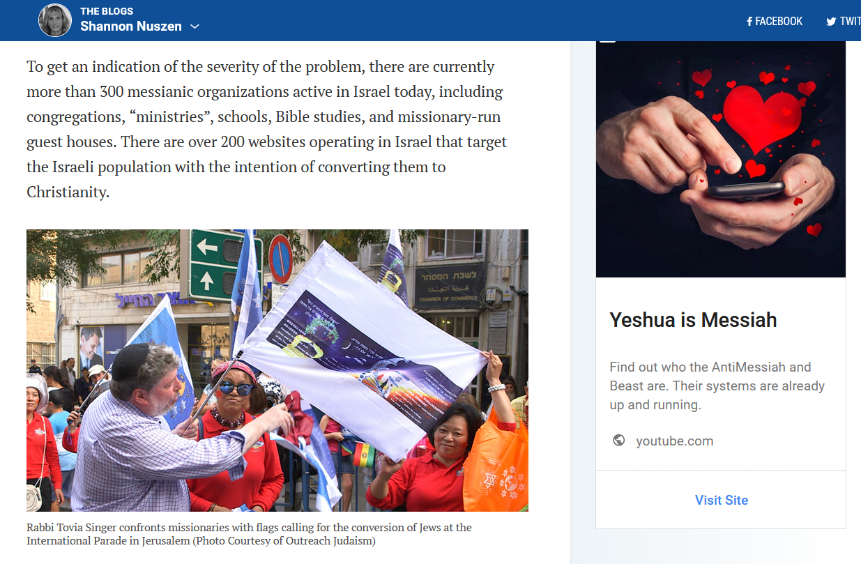 Missionary ad alongside anti-missionary blog post